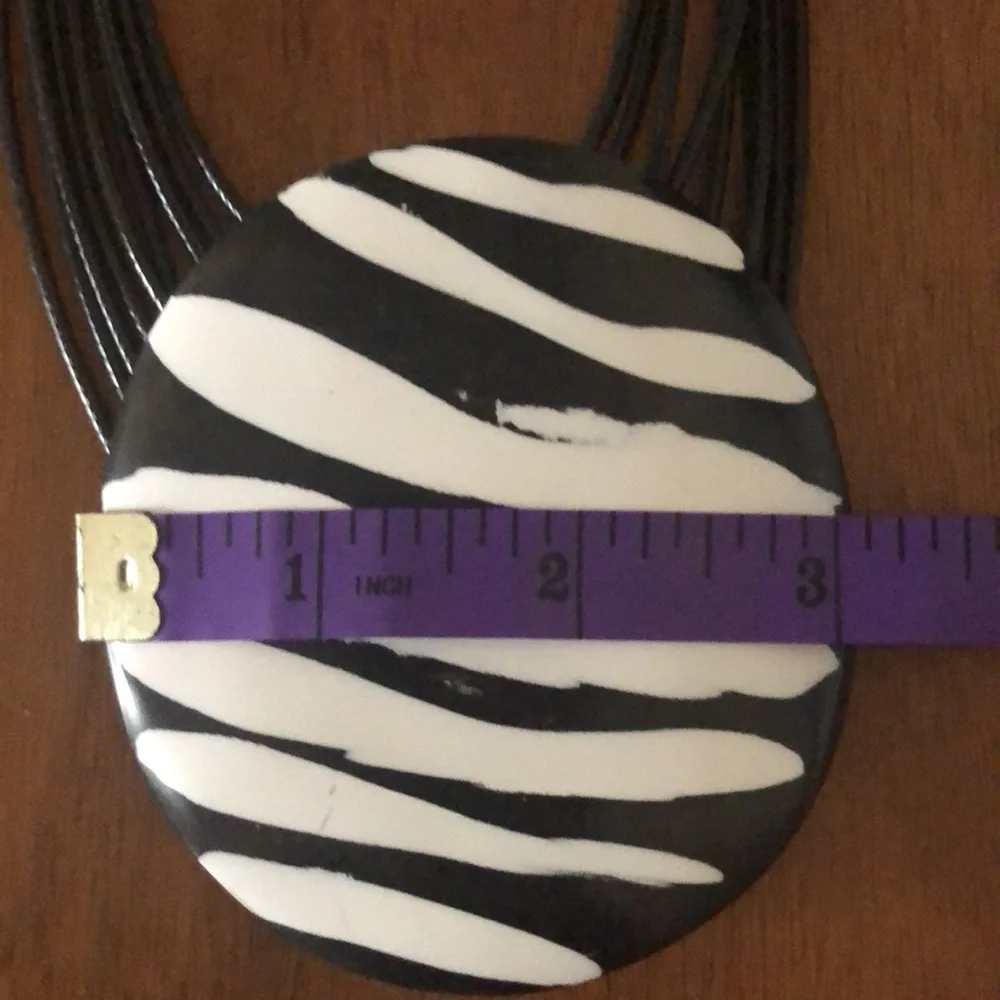 Black and White Zebra Resin Pendant Multi-Strand Necklace